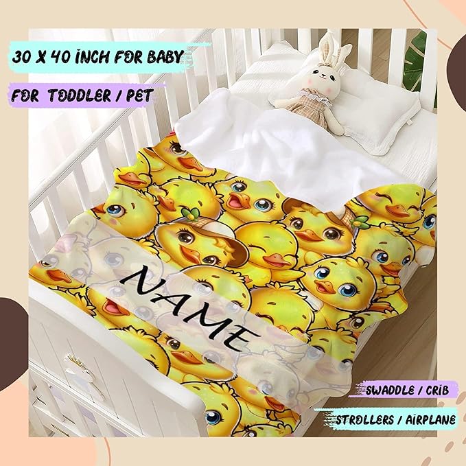 Aparajita Custom Name Ducks Adult Duck Blanket Kids Funny Blanket Suitable for Bedroom Living Room Bed Sofa Crib Couch Chair Outdoor All Season Items That Yellow Duck Lovers Will Love 40"x30"for Pets