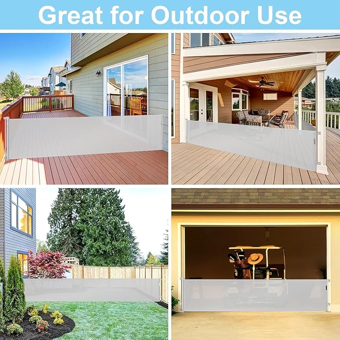 168 Inch Baby Gates Extra Wide Retractable Dog Gate Extra Wide Baby Gates for Large Openings Extra Long Dog Gate Retractable Gate Outdoor Indoor Retractable Pet Gate Extra Long Baby Gate (Light Gray)