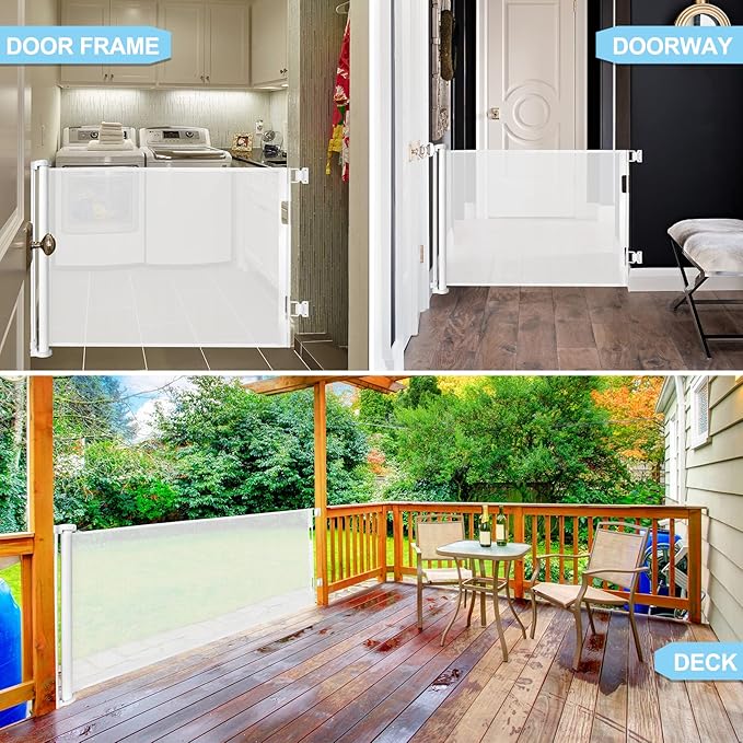 80 Inch Extra Wide Retractable Baby Gates Extra Wide Baby Gates for Large Openings Outdoor Mesh Dog Gates for The House Extra Large Baby Gates for Dogs Indoor Pet Gate for Stair Toddler Gate (White)
