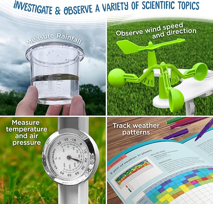 Thames & Kosmos Weather & Climate Lab STEM Experiment Kit, 5-in-1 Weather & Meteorology Station w/Wind Vane, Compass, Rain Gauge, Anemometer & Thermometer for Ages 6+, Includes Stake for Outdoor Use