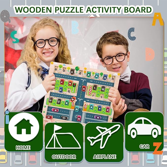 Magnetic Alphabet Maze Toys for 3 4 5 Year Old Boys and Girls Toddlers Learning Activities Toys Cute Car Letters ABC Montessori Fine Motor Skills Toys for Kids Travel Toys for Kids (Traffic)