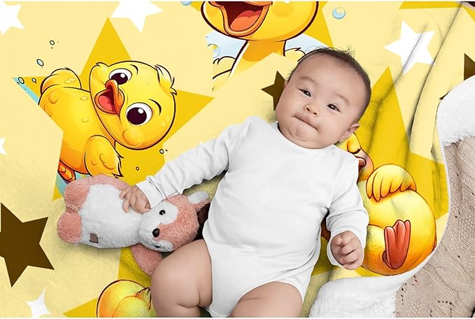 Aparajita Yellow Star Ducks Adult Duck Blanket Kids Funny Blanket Suitable for Bedroom Bed Sofa Crib Couch Chair Outdoor All Season Items That Yellow Duck Lovers Will Love 90”×120 ”for Family