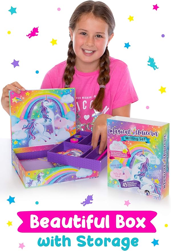 Original Stationery 45-Piece Unicorn Letter Writing Set, Stationery Set for Girls with Stickers and Stampers, Fun Unicorn Gifts for Girls Ages 10-12, Perfect for Valentine and Easter Gifts