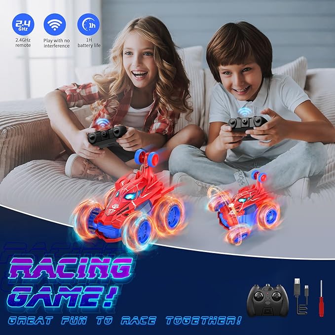 Spider Remote Control Car RC Cars Toys,Cool Rechargeable Stunt RC Car with 360 Flips 4WD Wheel with Bright Light,Fun Outdoor Toys Gifts for Kids Birthday or Chritmas 4-6 6-8 8-12 Years Old