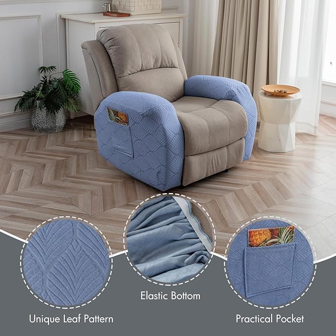 100% Waterproof Armrest Covers for Recliner Sofa, 2 Pieces Stretch Recliner Armrest Slipcovers Washable Couch Arm Covers for Recliners for Pets, Dogs, Kids (Light Blue, Armrest Covers)