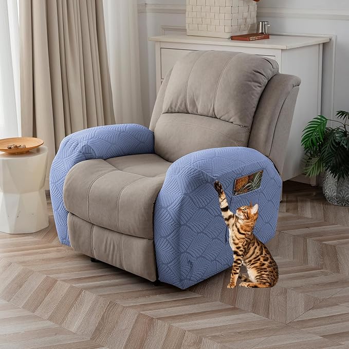 100% Waterproof Armrest Covers for Recliner Sofa, 2 Pieces Stretch Recliner Armrest Slipcovers Washable Couch Arm Covers for Recliners for Pets, Dogs, Kids (Light Blue, Armrest Covers)