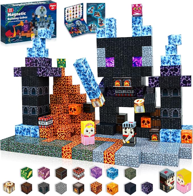 Goody King 150 PCS Magnetic Building Blocks Montessori Magnetic Toys, Build Magnetic Dark Castle Set, STEM Toddler Sensory Building Blocks for Toddler Boys Girls 3 4 5 6 7 8 9 10th Birthday Gift