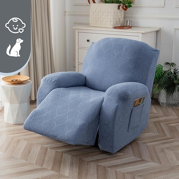 100% Waterproof Armrest Covers for Recliner Sofa, 2 Pieces Stretch Recliner Armrest Slipcovers Washable Couch Arm Covers for Recliners for Pets, Dogs, Kids (Light Blue, Armrest Covers)