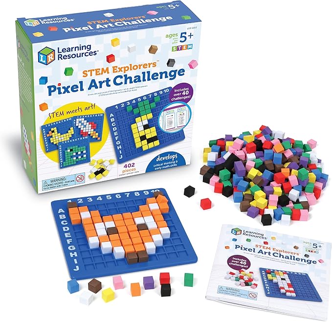 Learning Resources STEM Explorers Pixel Art Challenge, 402 Pieces, Ages 5+, STEM Toys for Kids, Coding Basics for Kids, STEM Activities for Classroom