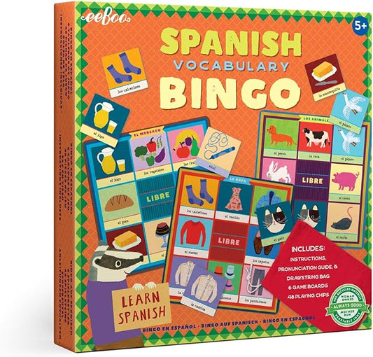 eeBoo: Spanish Bingo Vocabulary Game, A Game of Imaginative Problem Solving, Educational Games That Cultivates Conversation, Socialization, and Skill-Building, Learn Spanish, for Ages 5 and up