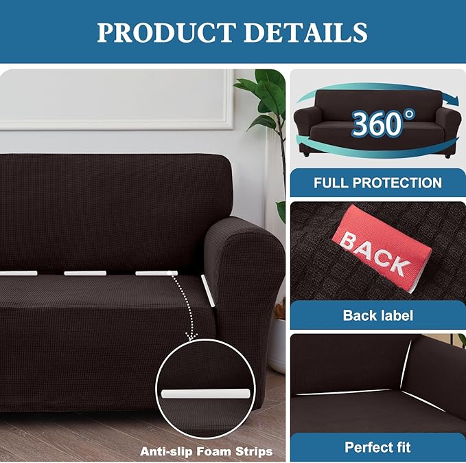 100% Waterproof Jacquard Fabric Couch Cover, Dual Layer with TPU Film, Leakproof High Elasticity Non-Slip Washable Furniture Protector for Pets, Dogs, Cats and Kids (Oversized Sofa,Chocolate)