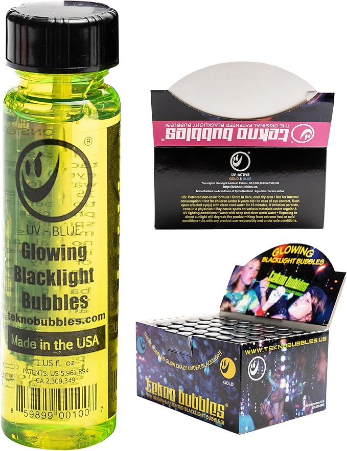 Atomic Bubbles: Tekno Bubbles - 48 Pack 1oz Bottles - UV Blacklight Glow Bubbles, Glow Parties, Indoor & Outdoor, Party Favors, Kid Safe & Non-Toxic
