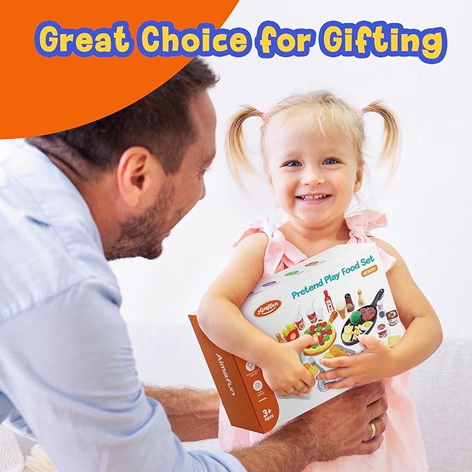 Play Food Toys, Kids Kitchen Accessories, 44 Piece Toy Food Set with Realistic Fake Food, Desserts, and Play Cooking Set, Preschool Learning Kitchen Toys for Toddlers