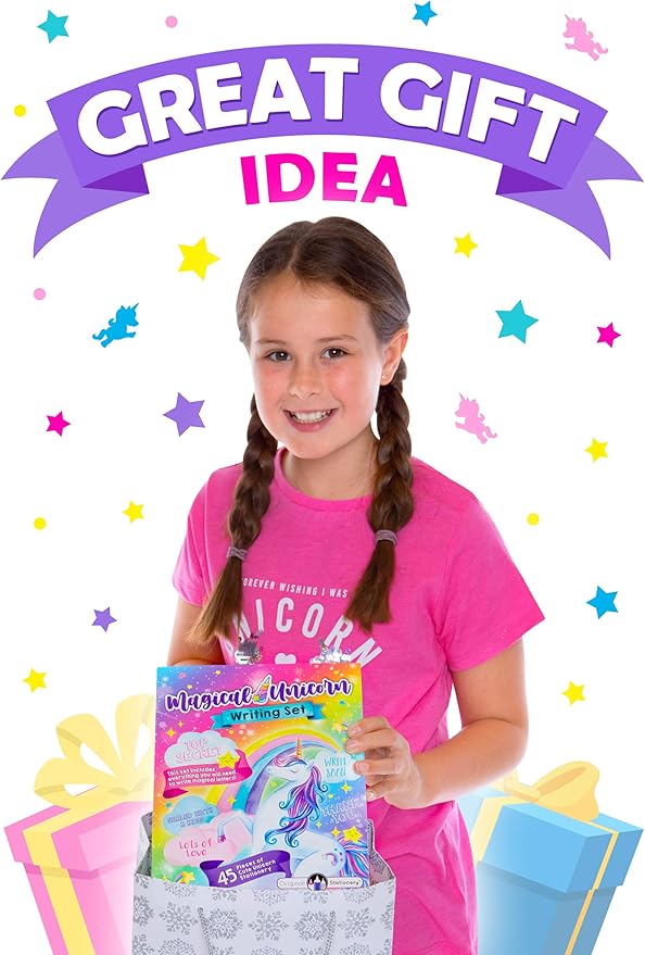 Original Stationery 45-Piece Unicorn Letter Writing Set, Stationery Set for Girls with Stickers and Stampers, Fun Unicorn Gifts for Girls Ages 10-12, Perfect for Valentine and Easter Gifts