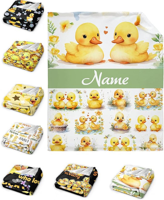 Aparajita Custom Name Yellow Ducks Adult Duck Blanket Kids Funny Blanket Suitable for Bedroom Bed Sofa Crib Couch Chair Outdoor All Season Items That Yellow Duck Lovers Will Love 40"x30"for Pets
