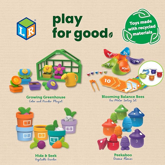 Learning Resources Growing Greenhouse Color & Number Playset,Preschool Learning Activities, Fine Motor Skills Toys, Ages 18 Month+ ,Easter Basket Stuffers