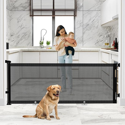 Retractable Baby Gate, Mesh Baby Extra Wide Gate to Prevent from Crawling Underneath, 34" Tall, Extends up to 100" Wide, Mesh Dog Gate for Garage, Play Area, Deck, Indoor/Outdoor