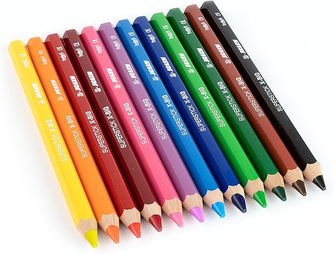 JOLLY X-Big Jumbo Colored Pencils; Set of 24 (2-pack of 12), Perfect for Special Needs, Art Therapy and Early Learners, Multicolor